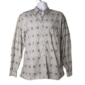 EMME UNO Black and White Geometric Print Dress Shirt Size Large